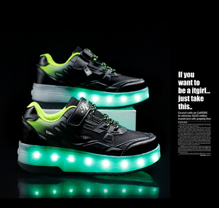 USB Charging Children Roller Skate Casual Shoes Boys Girl Automatic Jazzy LED Lighted Flashing Kids Glowing Sneakers with Wheels extra wide children's shoes