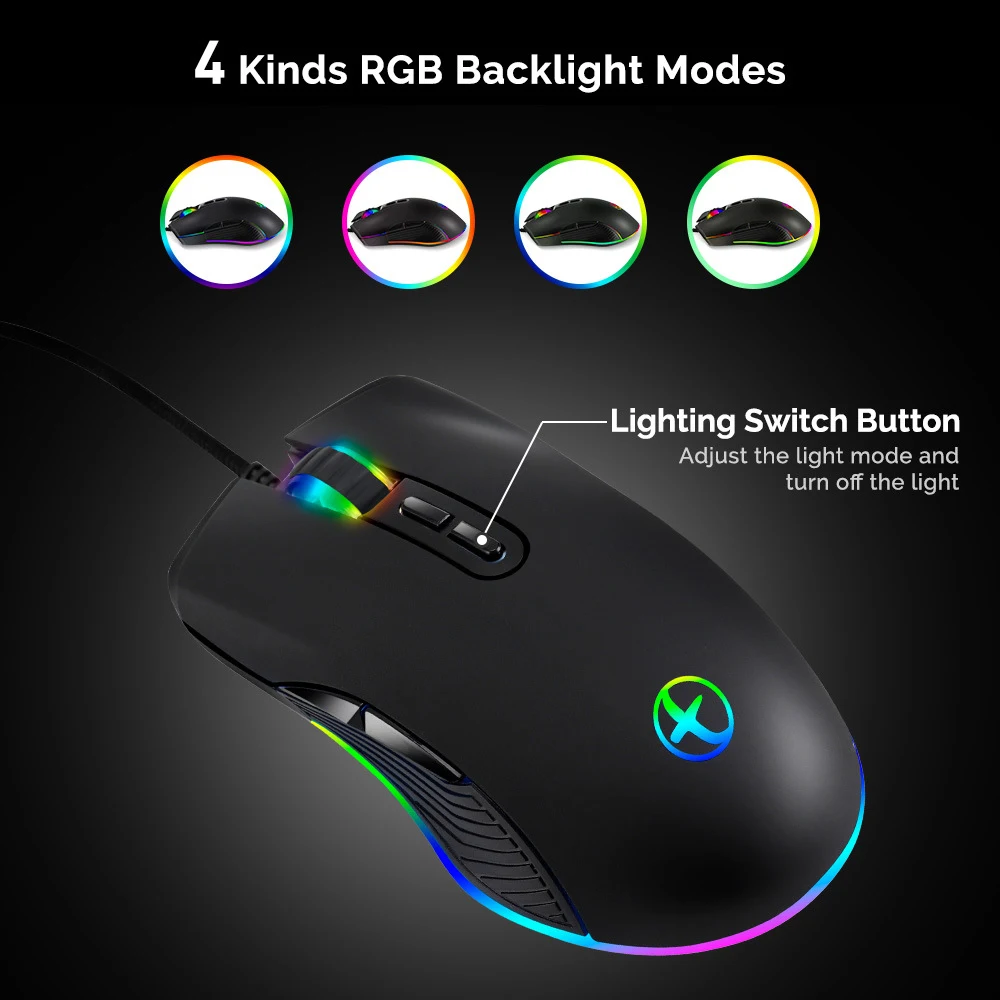 Оптическая Проводная игровая мышь CHYI с RGB светильник кой компьютерные мыши 3200 DPI 7