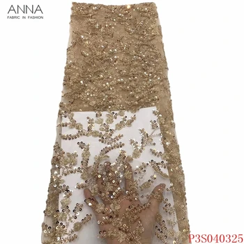 

Anna african yellow gold sequins lace fabric 2020 hihg quality nigerian tulle embroidered fabrics 5 yards/piece french net laces