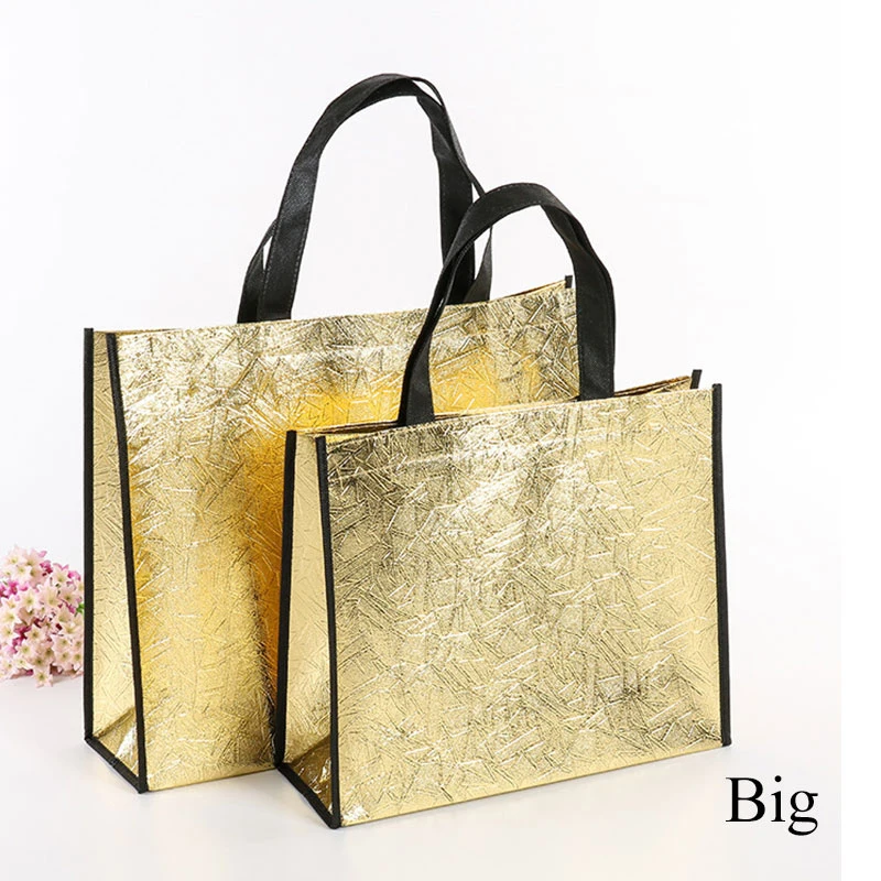 Новая складная сумка для покупок с лазерной обработкой модная Нетканая ткань многоразовая эко-сумка сумки через плечо сумки для продуктов водонепроницаемая сумка - Цвет: big gold