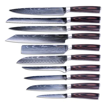 

GEEKHOM Kitchen Knives Set Japanese Chef Knife 7CR17 440C High Carbon Stainless Steel Imitation Damascus Pattern Cleaver Knife