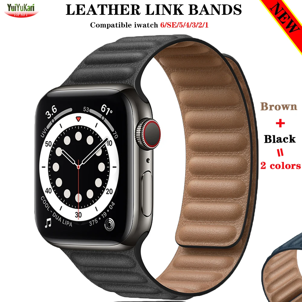 Leather Link for Apple watch 6 band 44mm 40mm iWatch strap 38mm 42mm 1:1 Original watchabnds Magnetic bracelet seires 5 4 3 2 SE afbeelding