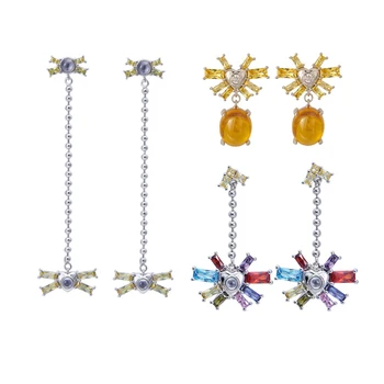 

S925 Sterling Silver Original Hanging Earrings CZ Beaded Chain Statement Earrings Luxury Wedding Head Jewelry for Women Gifts