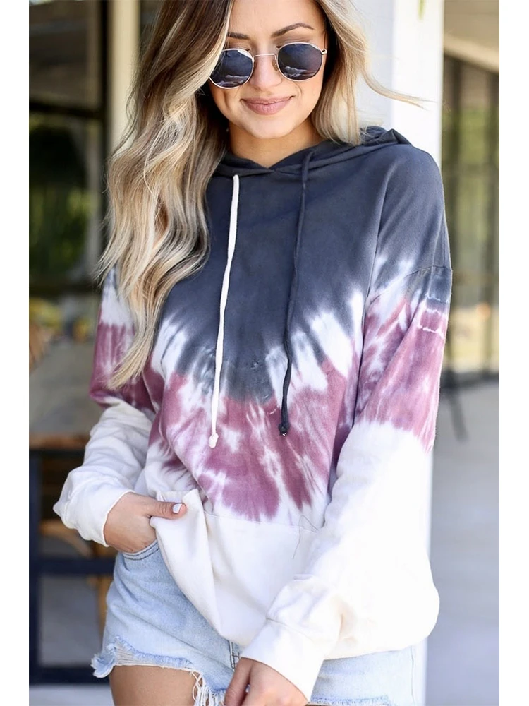 Tie Dye Long Sleeve Sweatshirt Hoodies Women Bts Bangtan Print Pullovers Hoodies Aesthetic Polyester Regular Women Clothing 2020