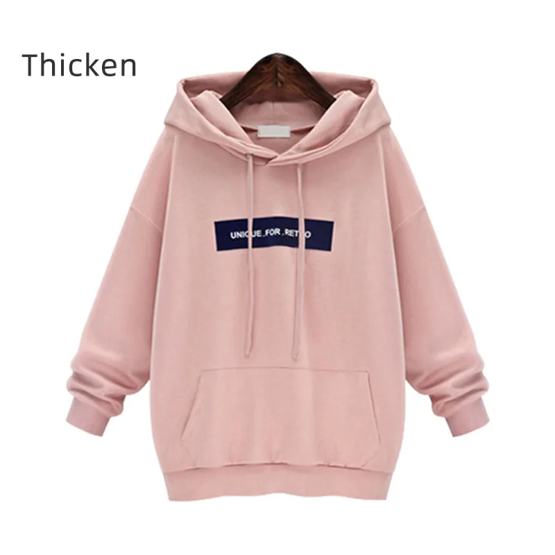 Pink plus velvet MYDC женская одежда, Модный пуловер с капюшоном и буквенным принтом, женские топы, зимние кашемировые толстовки, женские толстовки размера плюс - Цвет: Pink plus velvet