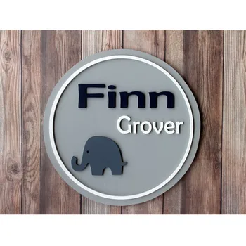 

Elephant baby name Sign, custom circle wood Kids boy Room Decor, new baby gift, Newborn Photoshoot, Nursery Art, Baby Keepsake
