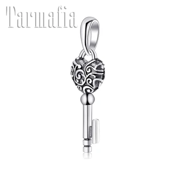 

Fashion 925 Sterling Sivler Delicate pattern Heart Key Bead Charm FIT Original Women Pendant Bracelet Women DIY Jewelry Making