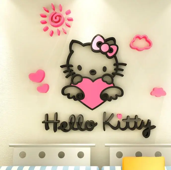 3D Новые DIY HelloKitty стереоскопические наклейки для стен для детской комнаты акриловый кристалл мультфильм спальня фон 3D украшение стены
