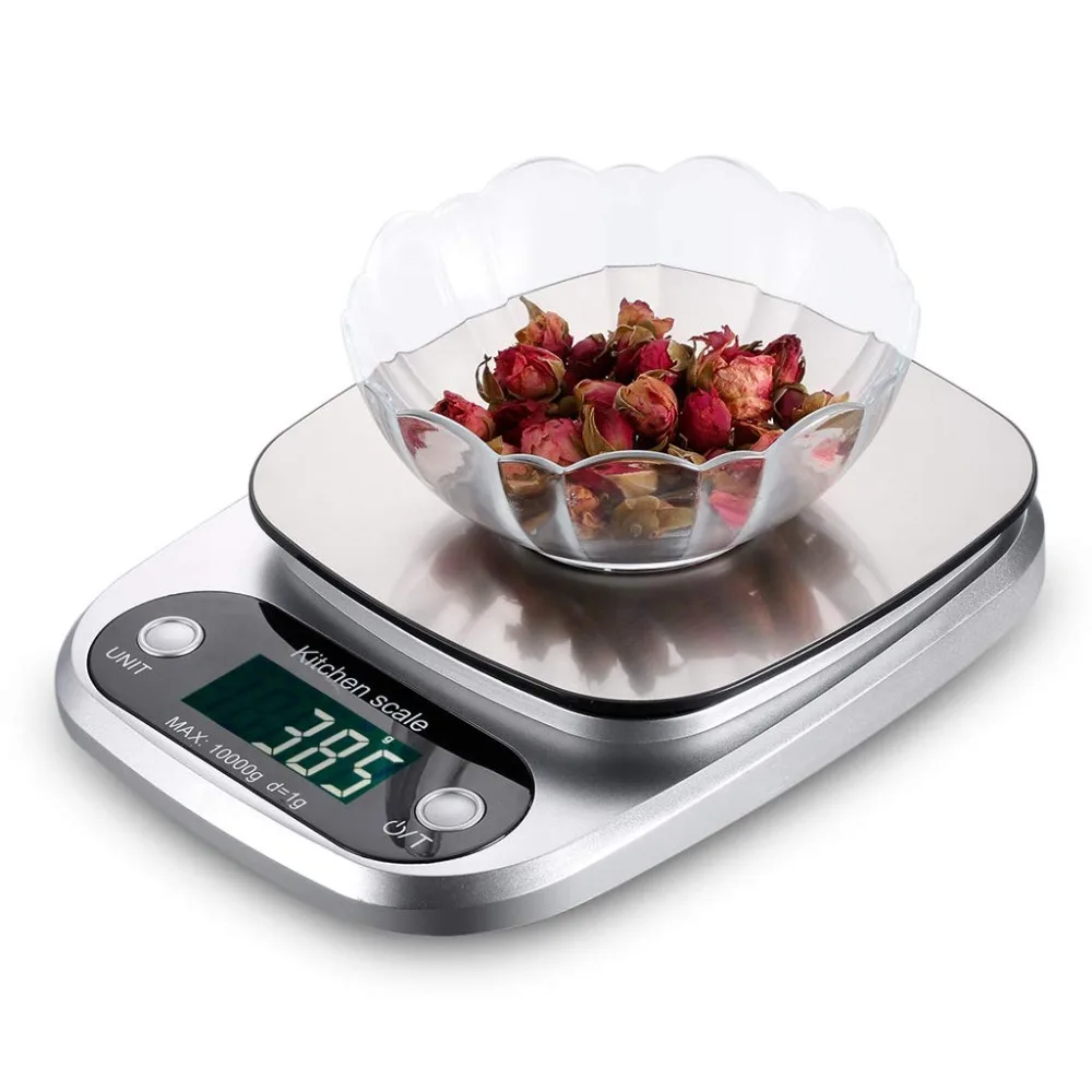 Цифровые кухонные весы 10 кг пищевые весы Многофункциональные Весы электронные выпечки и гранулированные весы с ЖК-дисплеем серебро