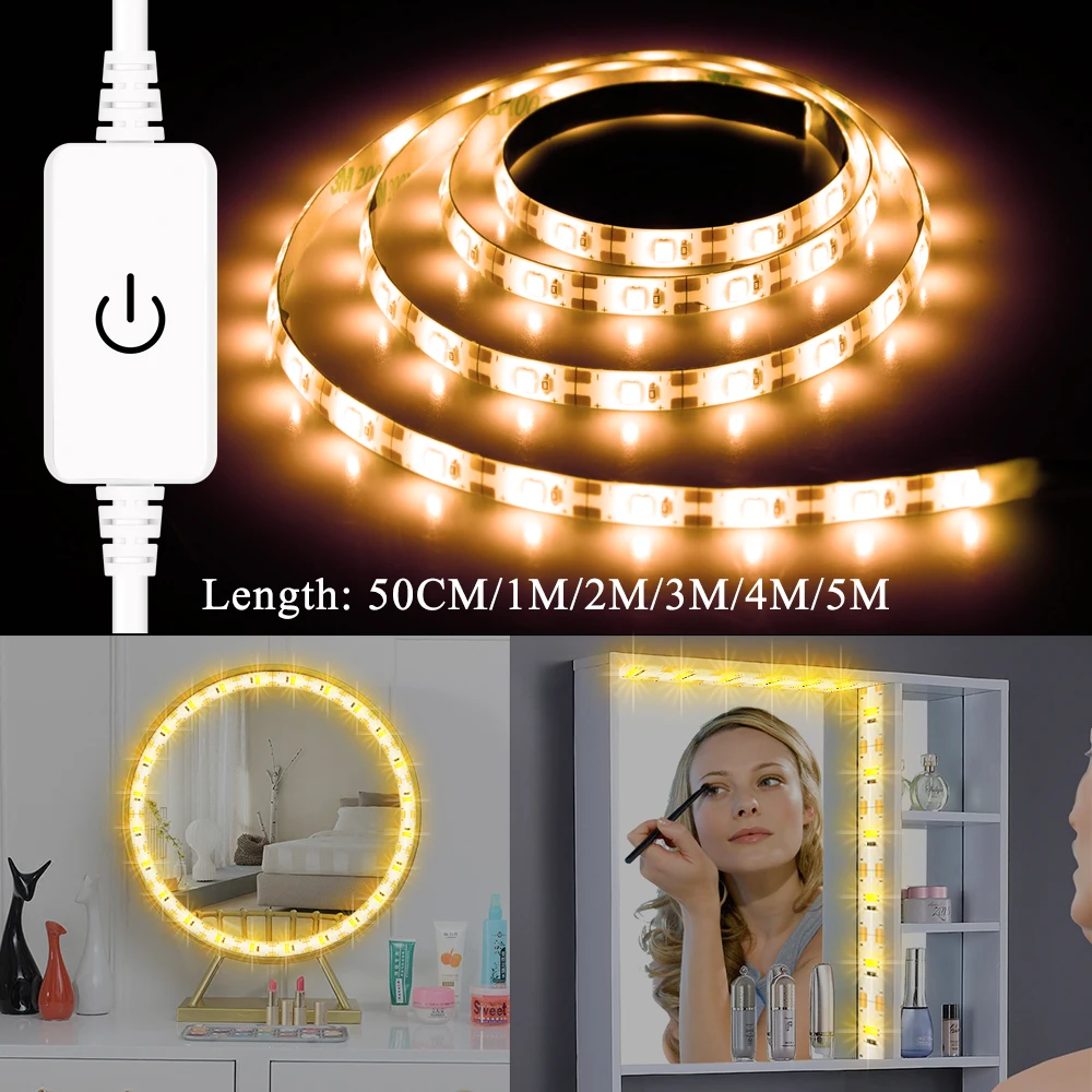 

Makeup Vanity Mirror Light 5V LED Flexible Tape USB Cable Powered Dressing mirror Lamp Decor Mirror Lamp Strip 5M EU Plug 220V