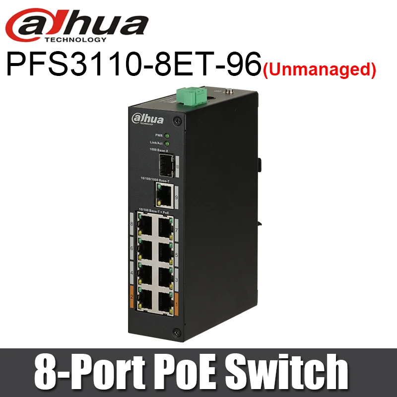 Переключатель Dahua DH PFS3110 8ET 96 PoE (неуправляемый) 8*10/100 Мбит/с порты замена 8P
