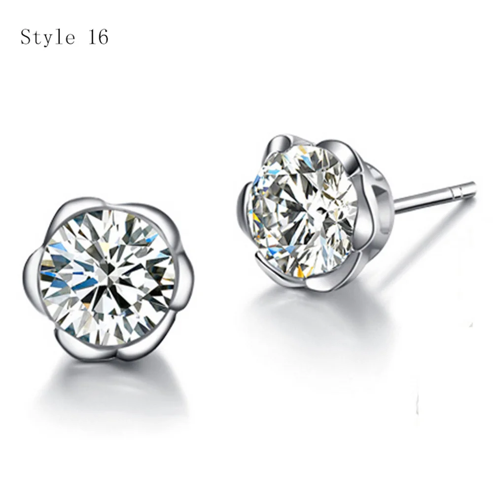 925 Sterling Silver Earrings Stud for Women Solid Silver Jewelry Earrings Bling CZ Zircon Stone Stud Brincos Bridal Wedding