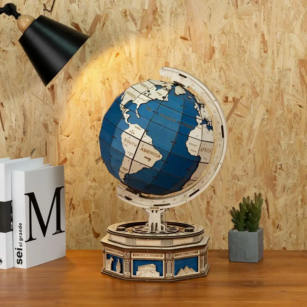 US $99.99 Robotime 567pcs Oversized Diy Rotatable 3d Globe Wooden Puzzle Game Assembly Toy Gift For Children Teens St002