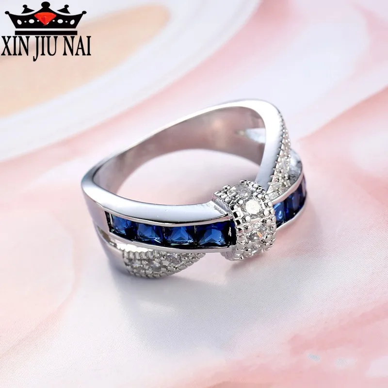 

Classic New Design CZ wedding Female Ring Embedded Cubic Zirconia CZ Cross Ring Crystal Jewelry Wine Party Gift women's rings