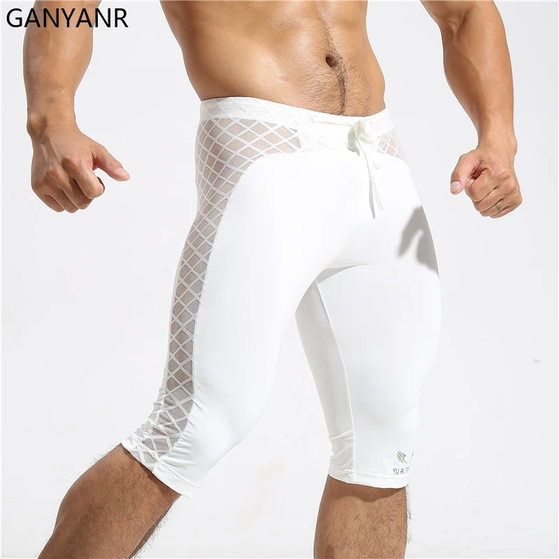 Men Running Tights Compression Gym Leggings Fitness Basketball Jogging Training Athletic Yoga Shorts Workout