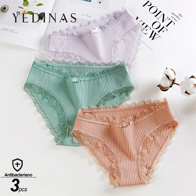 Yedinas 3 шт./лот нижнее белье для женщин хлопковые трусы женские каваи однотонные