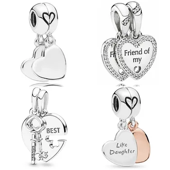 

DIY Charm Two-piece Mother And Son Friend Of My Heart Pendant 925 Sterling Silver Bead Fit Original Bracelet Jewelry
