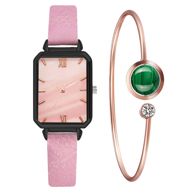 Watch For Women Casual Leather Belt Watches Simple Ladies Rectangle Pink Quartz Clock Dress Wristwatches Zegarek Damski