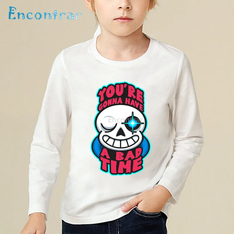Детская забавная Футболка с принтом в виде черепа, Brother Undertale Sans топы с длинными рукавами для маленьких мальчиков и девочек, детская повседневная футболка LKP2405