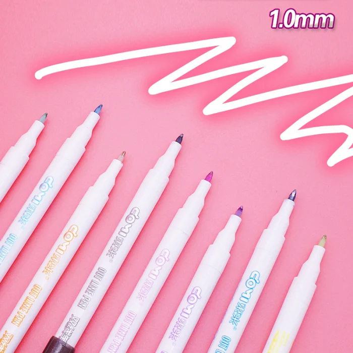 8Pcs/Set Double Liner Outline Pen Writing Drawing Pens Stationery PAK55