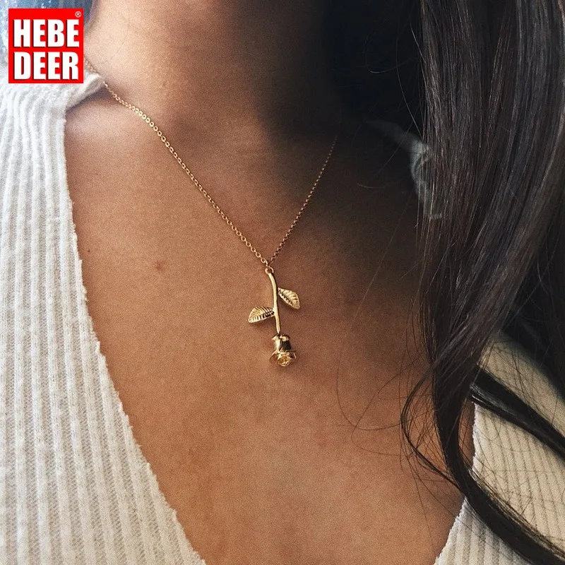 HebeDeer Rose Trendy Girl Simple Necklace Chain Women Silver Color TRENDY Pendant Necklaces Jewelry Lady Collares Collier | Украшения и
