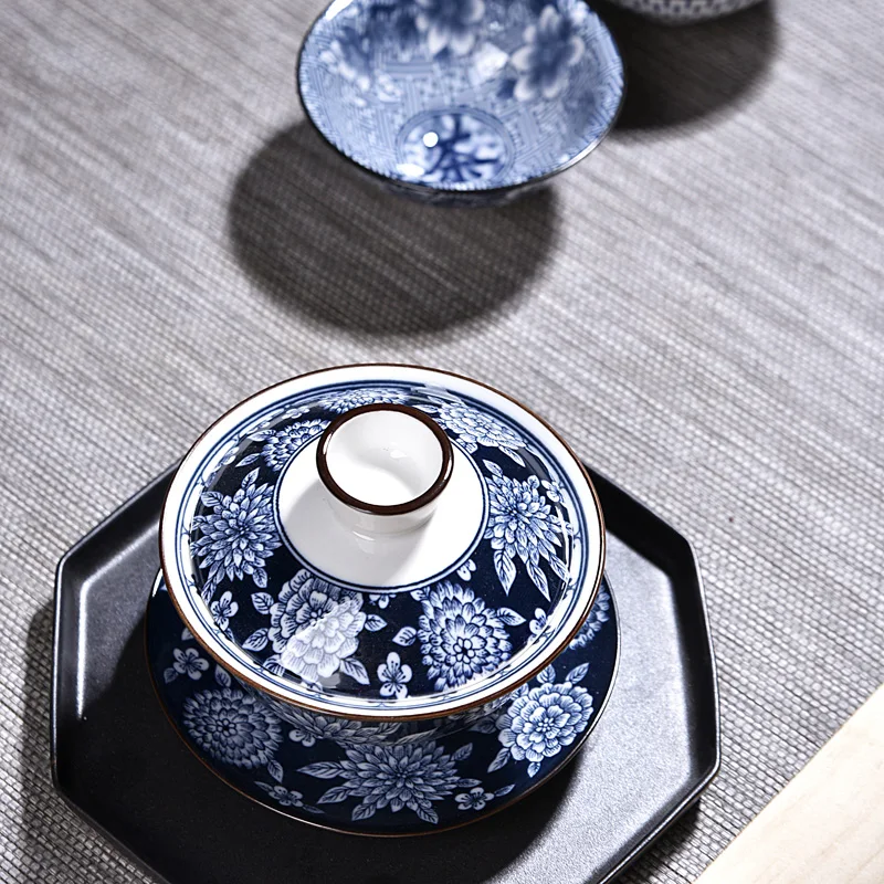 Gaiwan керамическая чайная соусница для тарелки набор крышек синие и белые фарфоровые пиалы для чая Посуда для напитков мастер чашка пуэр чайник контейнер