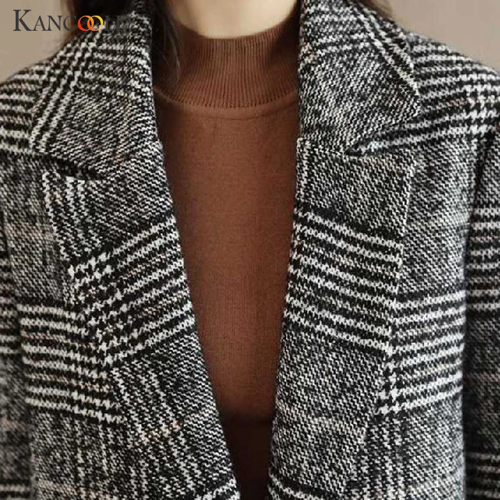 KANCOOLD Spring Autumn Women's Wool Plaid Coat New Fashion Long Woolen Coat Slim Type Female Winter Wool Jackets