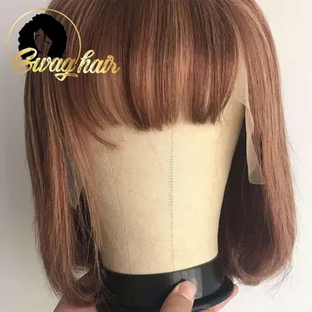

Swag Straight Colored Lace Front Human Hair Wig 150 Density Medium Brown 13X4 Short Lace Front Wig With Baby Hair For Woman