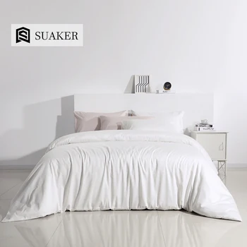 

Suaker Luxury 100% Cotton White Bedding Set Long-staple Cotton Queen King Duvet Cover Set Bed Sheet Pillowcase Bed Set For Sleep