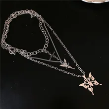 Harajuku многослойное ожерелье крест с ангелами Роза бабочка Япония и Корея хип-хоп ожерелье для женщин и мужчин Панк вечерние ювелирные изделия