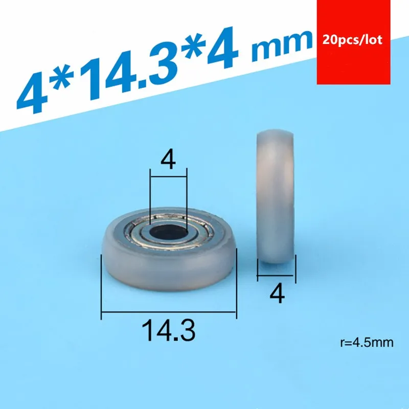 

20pcs sphere arc Plastic coated bearing 626ZZ 4*14.3*4mm door window POM nylon pulley roller wheel bore 4mm diameter 14.3mm
