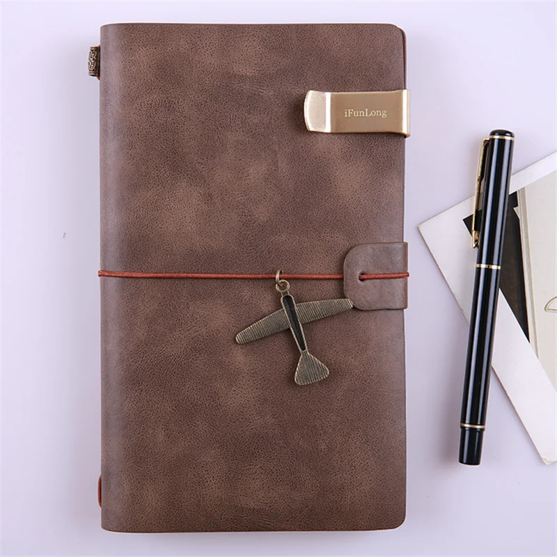 A6 Leather Notebook Handmade Vintage Cowhide Diary Journal Sketchbook Planner Airplane Travel Notebook Cover