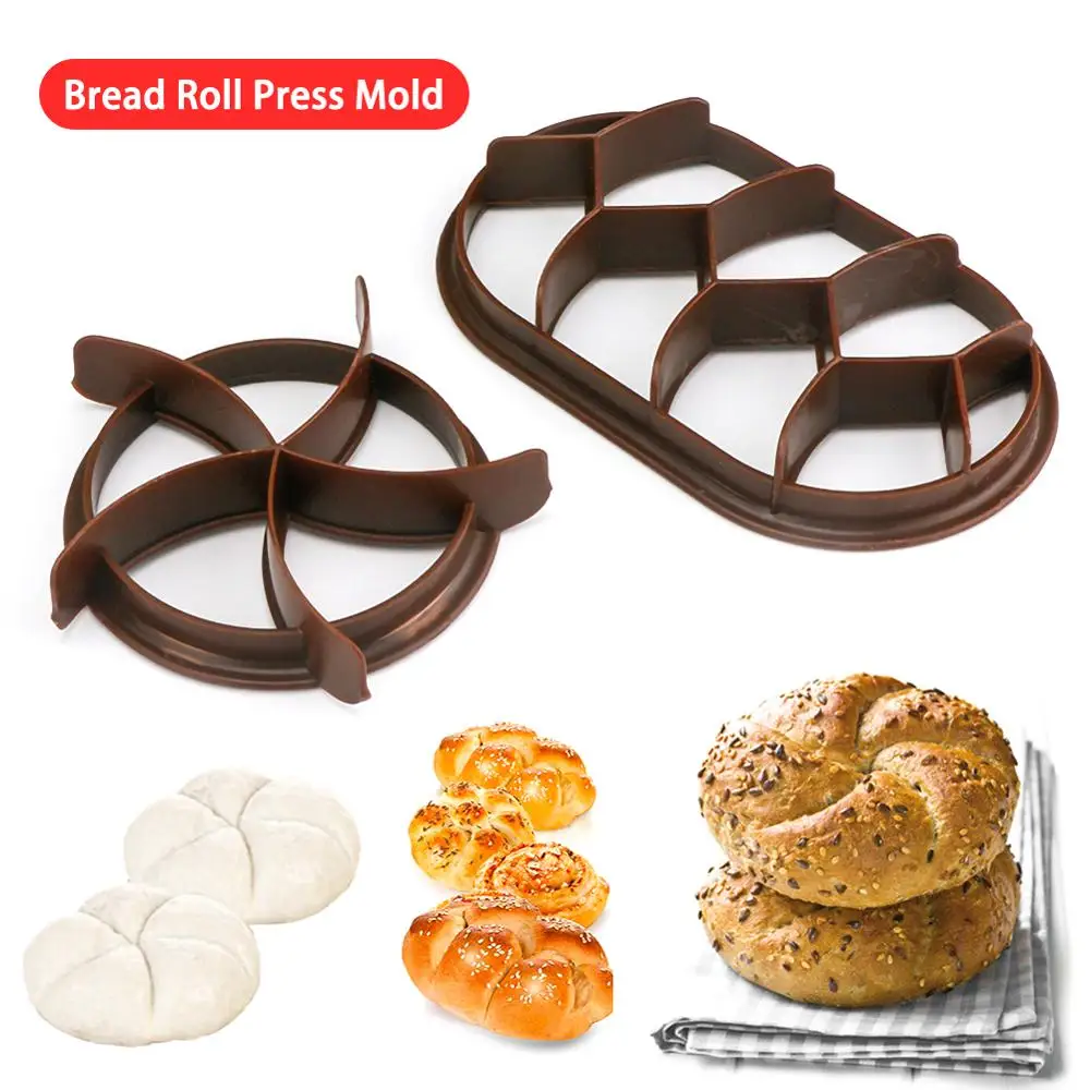 

2PCS Dough Press Mold Set, Baking Bread Rolls Mold Plastic Pastry Cutters, DIY Bread Press Mold Round Oval Set Baking Supplies