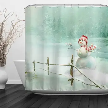 

Christmas Snowman Shower Curtain Waterproof Machine Washable Made of 100% Polyester Fabric Easy to Rinse Off and Hang for
