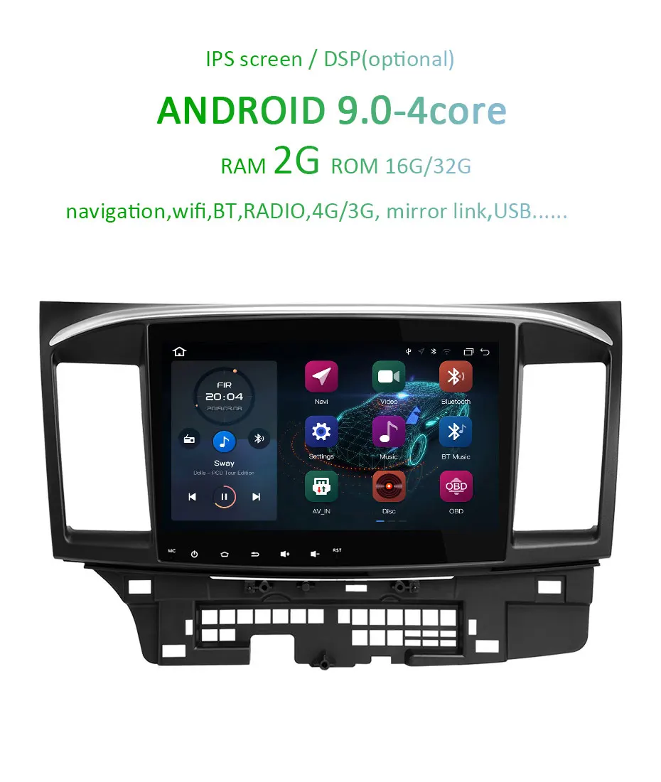 Clearance 10.1" DSP IPS screen RAM 4G 64G Android 9.0 2 din GPS For MITSUBISHI LANCER radio navigation stereo receiver no DVD PLAYER 3
