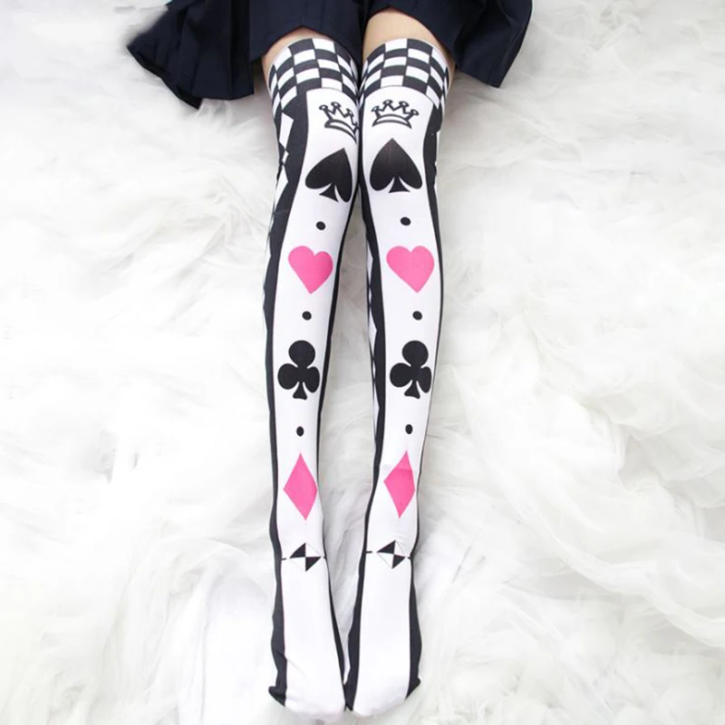 SzBlaZe 3D принт покер Джокер бедра высокие чулки Kawaii бедра высокие носки Забавные милые выше колена носки printednee высокие чулки