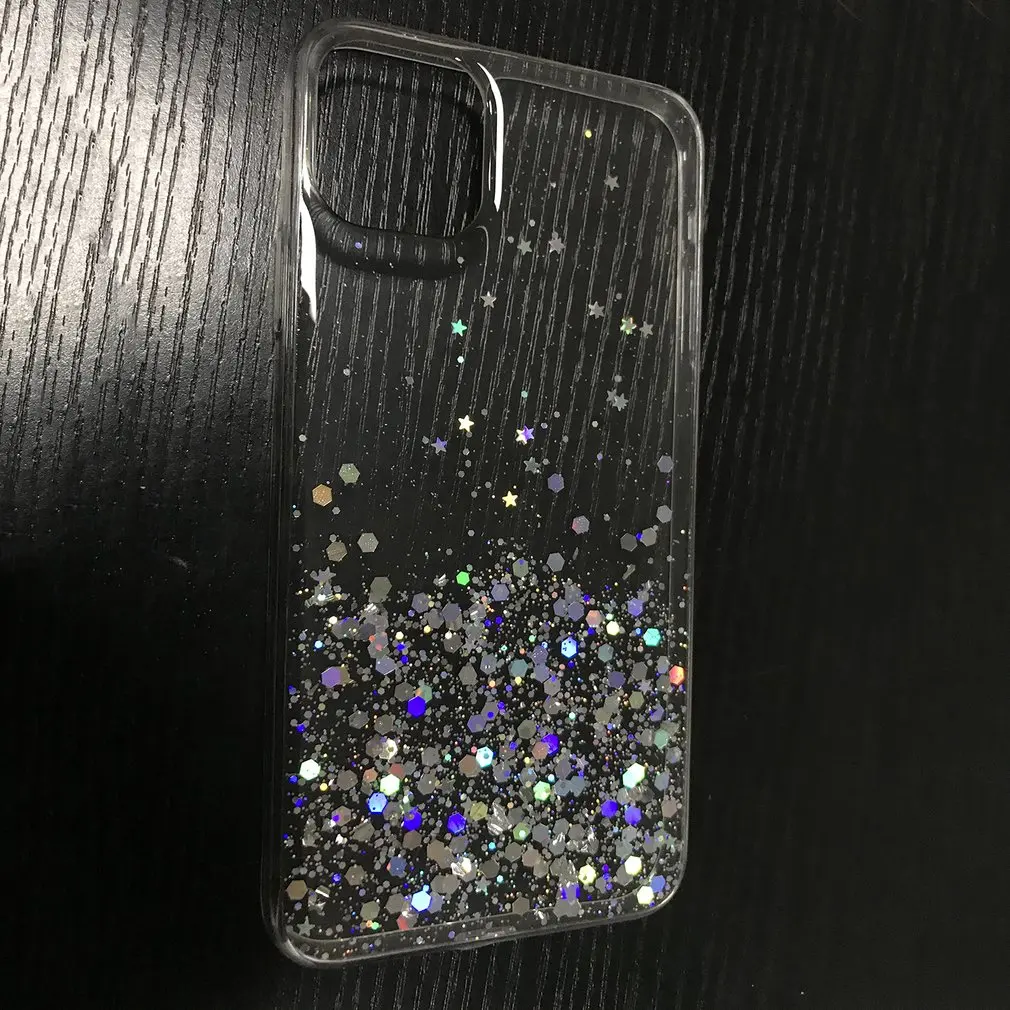 Transparent Милый Прозрачный блестящий чехол со звездами для iphone 11 Pro xr 6 6s 7 8 Plus, мягкий чехол из ТПУ с рисунком звездного неба и звезд для iphone X XS Max - Цвет: Transparent