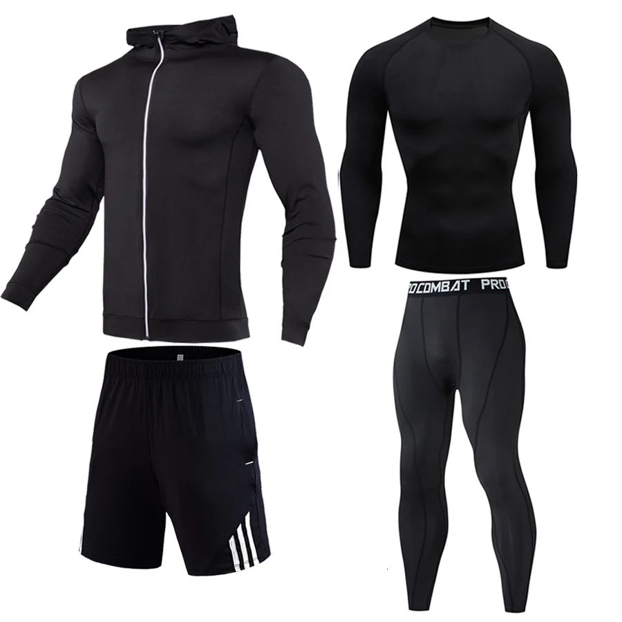 4-piece set Новое модное мужское термобелье мужское длинное осенне-зимнее водолазка комплект Теплые Топы компрессионный спортивный костюм плюс размер S-4XL - Color: 4-piece set