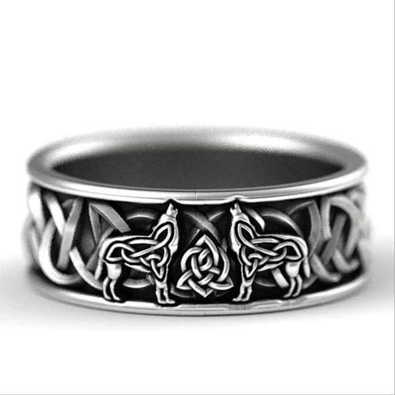 

Nordic Viking Hungry Wolf Men Ring Gift Hip Hop Niven Rune Symbol Signet Finger Ring Punk Jewelry Bague New Fashion Accessories