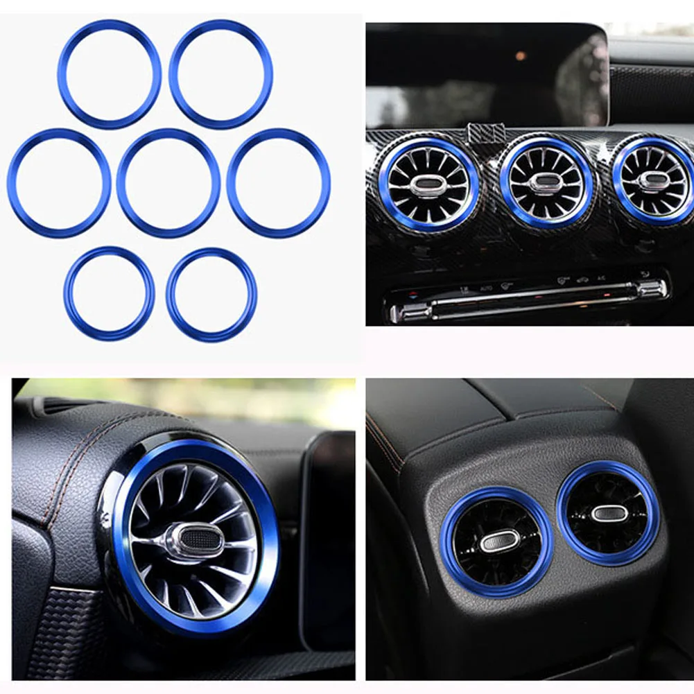 7 pcs Red / blue for Mercedes Benz A Class W177 V177 2019-2021 Car Air Condition outlet ring Vent frame sticker Trim accessories