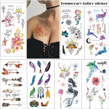 

3D Temporary tattoo sticker flamingo butterfly flower feather Fake tattoo small size Woman children tattoo sticker Body tattoo