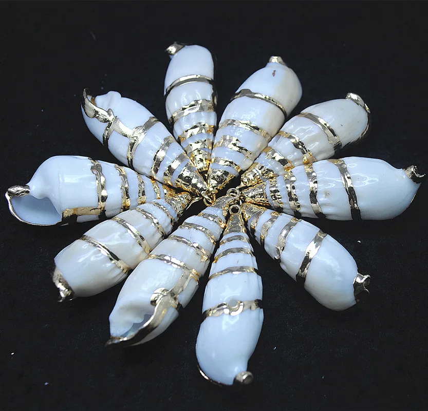 

10pcs nature white shell pendants with golden plated size 50-55mm mother of pearl pendants for bracelets making findings good se
