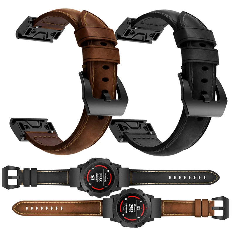 Ремешок из натуральной кожи для наручных часов Garmin Fenix 5X сменный быстросъемный