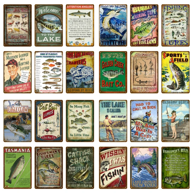 Welcome To The Lake Fishing Decor Vintage Tin Sign Retro Metal Sign Wall  Decor For House Cabin Fisher Gift Metal Plate YM100 - AliExpress