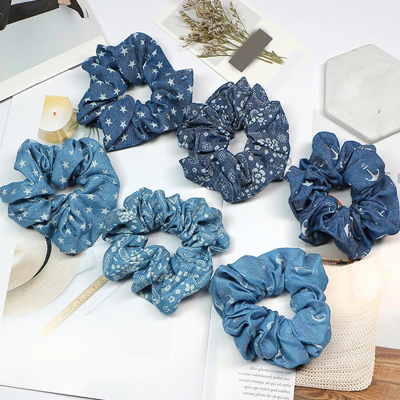 

2019 Light Color Elasticity Scrunchie Women Girls Hair Rope Tie Fashion Blue Plaid Elastic Hair Band Ponytail Holder Hairband