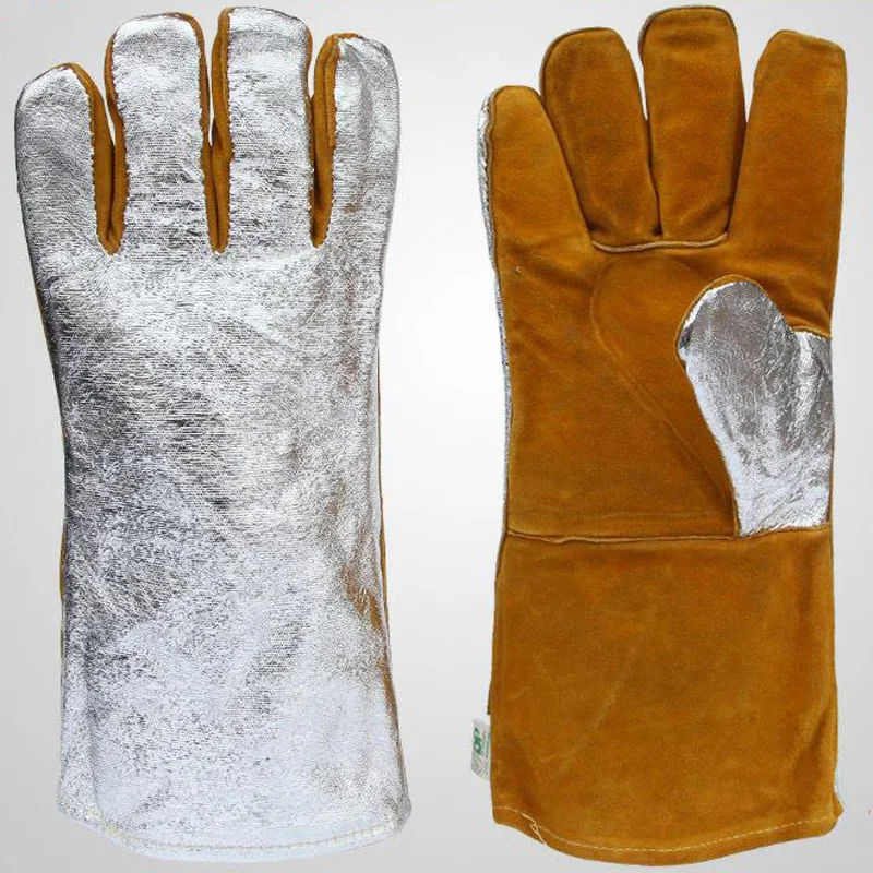 1 Pair of Aluminum foil high temperature resistant gloves thermal radiation Safety Work Gloves Men's Heat Insulation DST044