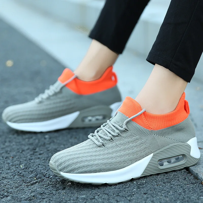 

2020 Flat-bottom Large Size Women's Shoes Lace Up Socks Air Cushion Female Vulcanize Shoe Zapatos De Mujer Platform Sneakers