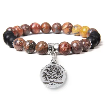 

Fashion Life of Tree Charm Pendant Bracelet 8mm lapis lazuli Crazy Agates Stone Beads Bracelet for Women Men Energy Jewelry Gift