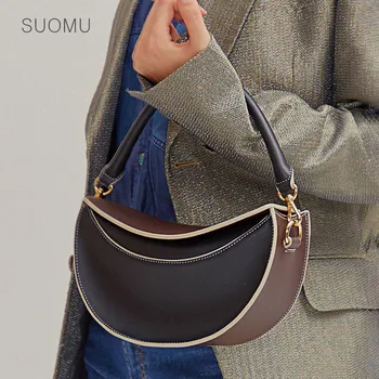 

Retro vintage wide strap shoulder messenger bag women 2020 new totes handbags saddle half moon bags brown green black
