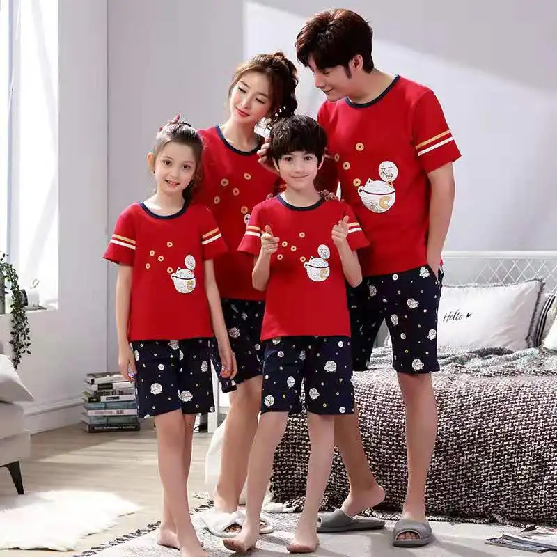 

Newest Cotton Summer Family Matching Outfits Mommy Daddy Kid Baby Sets Family Clothes T-shirt+Shorts 2pcs Parent Child Outfits